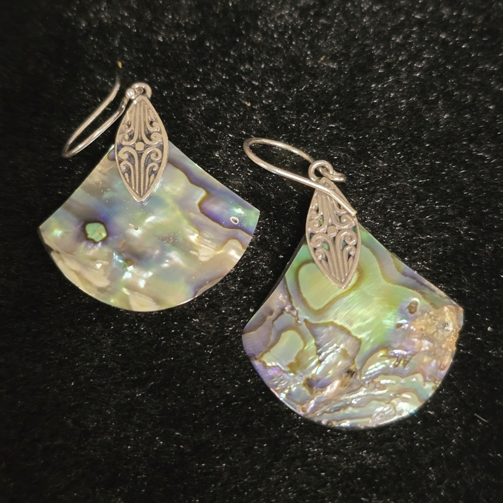 🆕️ Abalone Shell Earrings in Sterling Silver - Fan Shape